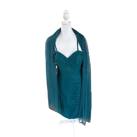 WTOO NWT Teal‎ Ruched Dress With Matching Scarf/Wrap Sz 8 - Picture 6 of 8
